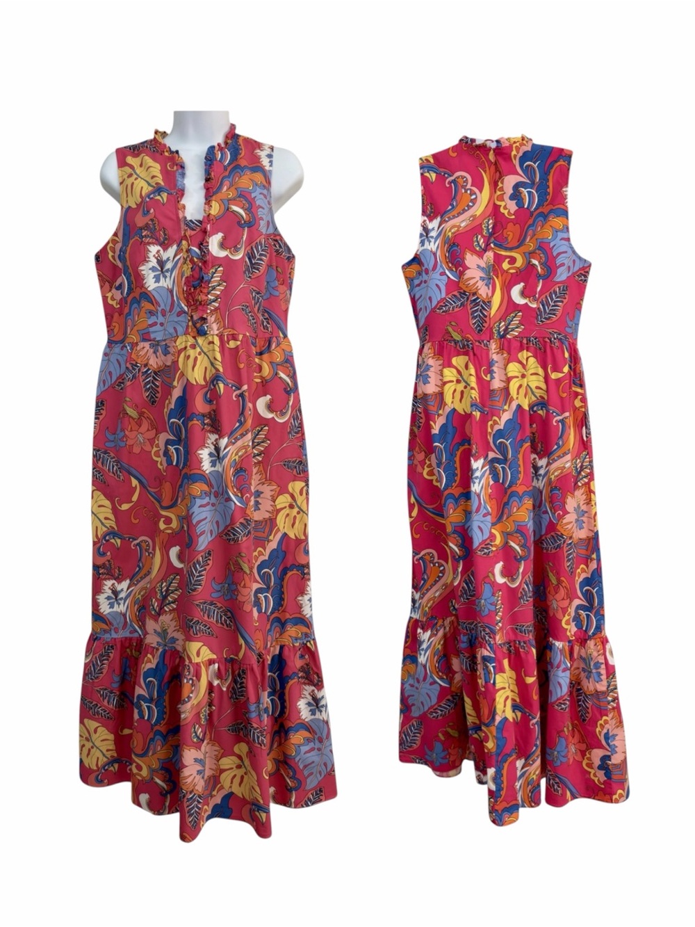 London Times Multicolor Floral Maxi Long Dress Size 8 Cotton V-neck Sleeveless